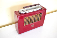 Load image into Gallery viewer, Burgundy Maroon 1953 Motorola Model 52L2A Portable Vacuum Tube AM Radio Excellent Condition Sounds Great!