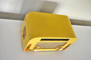 サンフラワー イエロー カントリー コテージ 1940 モトローラ 55x15 チューブ AM ラジオ オリジナル ファクトリー デカール とても趣のあるデザインです。
