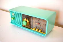 Load image into Gallery viewer, Sea Green 1957 Motorola Model 56CC Vacuum Tube AM Clock Radio Rare Beautiful Color Sounds Fantastic!