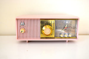 Marilyn Pink 1957 Motorola Model 56CD3 Vacuum Tube AM Clock Radio She's a Babe Sounds Fantastic!