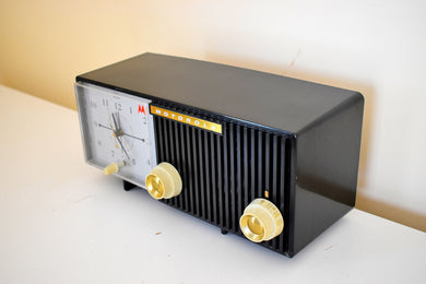 Obsidian Black 1956 Motorola 56CE1A Vacuum Tube AM Clock Retro Radio Excellent Plus Working and Physical Condition!