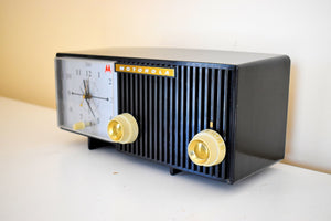 Obsidian Black 1956 Motorola 56CE1A Vacuum Tube AM Clock Retro Radio Excellent Plus Working and Physical Condition!