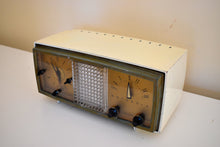 Load image into Gallery viewer, Ivory White Mid Century 1952 Motorola Model 62C2A Vacuum Tube AM Clock Radio Sounds Great! Early Mid Century Design!