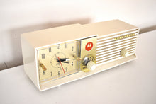 Load image into Gallery viewer, Linen White Mid Century 1957 Motorola Model 57CD2A Vacuum Tube AM Clock Radio Beauty Sounds Fantastic!