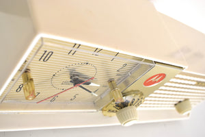 Linen White Mid Century 1957 Motorola Model 57CD2A Vacuum Tube AM Clock Radio Beauty Sounds Fantastic!