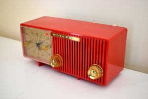 Cardinal Red 1956 Motorola 56CS3A Vacuum Tube AM Clock Retro Radio Magnificent Color Condition and Sound!