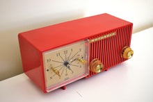 Load image into Gallery viewer, Cardinal Red 1956 Motorola 56CS3A Vacuum Tube AM Clock Retro Radio Magnificent Color Condition and Sound!