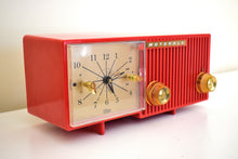 Load image into Gallery viewer, Cardinal Red 1956 Motorola 56CS3A Vacuum Tube AM Clock Retro Radio Magnificent Color Condition and Sound!