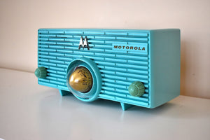 Aquamarine Turquoise 1957 Motorola Model 56H Vintage Vacuum Tube AM Radio Iconic Turbine Design!