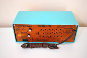 Aquamarine Turquoise 1957 Motorola Model 57CC Vacuum Tube AM Clock Radio Beautiful Color Sounds Fantastic!