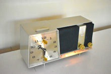 Load image into Gallery viewer, Hunter Green and Beige Ivory 1962 Motorola C11S Clock Radio Vacuum Tube AM Clock Radio Excellent Plus Condition and Sounds Fantastic!