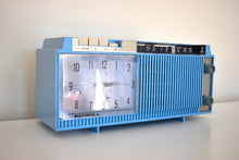 Load image into Gallery viewer, Tuxedo Blue 1963 Motorola Model C12B Vacuum Tube AM Clock Radio Looks and Sounds Fabulous Excellent Condition!