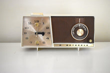 Load image into Gallery viewer, Tan and Ivory Motorola C18W23 Clock Radio 1963 Vacuum Tube AM Clock Radio Excellent Plus Condition and Sounds Fantastic!