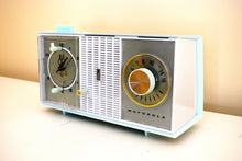Load image into Gallery viewer, Chalfonte Blue 1963 Motorola Model C35BK Vacuum Tube AM Clock Radio Excellent Condition!