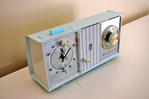 チャルフォンテ ブルー 1963年 モトローラ モデル C35BK 真空管 AM クロック ラジオ 素晴らしい状態です。