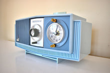 Load image into Gallery viewer, Tuxedo Blue 1963 Motorola Model C4B2 AM Vacuum Tube Clock Radio Neon Lighted Clock Dial! Sounds Wonderful!