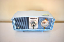 Load image into Gallery viewer, Tuxedo Blue 1963 Motorola Model C4B2 AM Vacuum Tube Clock Radio Neon Lighted Clock Dial! Sounds Wonderful!