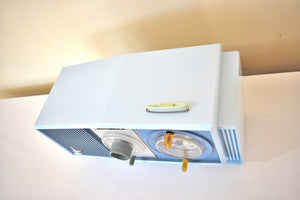 Tuxedo Blue 1963 Motorola Model C4B2 AM Vacuum Tube Clock Radio Neon Lighted Clock Dial! Sounds Wonderful!