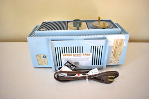 Tuxedo Blue 1963 Motorola Model C4B2 AM Vacuum Tube Clock Radio Neon Lighted Clock Dial! Sounds Wonderful!