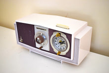 Load image into Gallery viewer, Purple and White Mid-Century 1960 Motorola Model C4S131 Vacuum Tube AM Clock Radio Rare Color Combo!