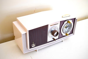 Purple and White Mid-Century 1960 Motorola Model C4S131 Vacuum Tube AM Clock Radio Rare Color Combo!