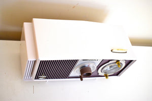 パープルとホワイト ミッドセンチュリー 1960年 モトローラ モデル C4S131 真空管 AM クロック ラジオ レアカラーコンボ！