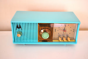 Aquamarine Turquoise 1957 Motorola Model 56CD4 Vacuum Tube AM Clock Radio Rare Model and Color Sounds Fantastic!