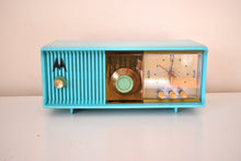 Load image into Gallery viewer, Aquamarine Turquoise 1957 Motorola Model 56CD4 Vacuum Tube AM Clock Radio Rare Model and Color Sounds Fantastic!