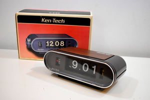 NOS Simulated Wood 70s Ken-Tech Model T-440 Flip Clock Works Great Original Box Brand Spankin New!