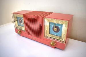 Sedona Pink Orange Mid Century 1952 Automatic Radio Mfg Model CL-142 Vacuum Tube AM Radio Cool Model Rare Color!