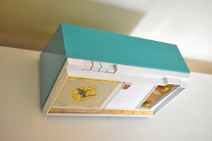 Seafoam Turquoise and White 1962 Olympic Model 558 Tube AM Clock Radio Sounds Heavenly Top Of The Line!