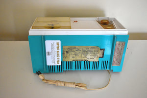 Seafoam Turquoise and White 1962 Olympic Model 558 Tube AM Clock Radio Sounds Heavenly Top Of The Line!