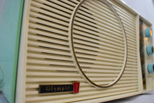 Load image into Gallery viewer, Ocean Breeze Turquoise and White 1963 Olympic Model AFM-20 Tube AM FM Radio Sounds Heavenly!