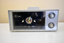 Load image into Gallery viewer, Wraith Silver Mid Century Retro 1957 Olympic Model ? AM Vacuum Tube Clock Radio Sounds Terrific Super Rare Neon Lighted Clock!