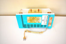 Load image into Gallery viewer, Ocean Turquoise 1959 Olympic Model 555 Vacuum Tube AM Clock Radio Rare Beautiful Color Sounds Fantastic!