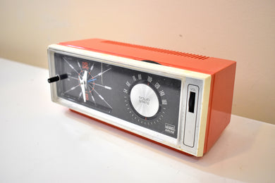 Clementine Orange 70s Wards Model 2411 Solid State AM Clock Radio Sounds and Looks Great!