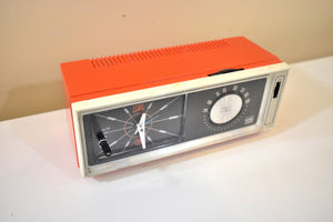 Clementine Orange 70s Wards Model 2411 Solid State AM Clock Radio Sounds and Looks Great!