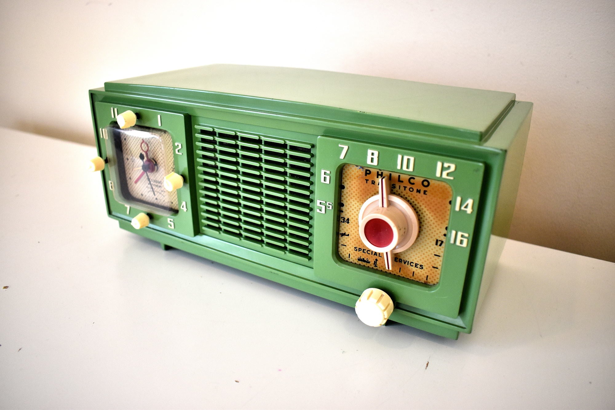 スプリンググリーン 1953 Philco Transitone Model 53-701X AM 真空管ラジオ レアなプリティカラーコンボサウンドが素晴らしい!