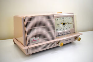 ダスティ ピンク 1958 ゼネラル エレクトリック モデル C421A 真空管 AM クロック ラジオ ニアミント!