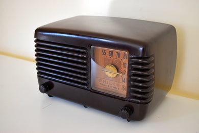 Art Deco Brown Bakelite Vintage 1949 Philco Transitone 49-500 AM Radio Popular Design Back In Its Day!