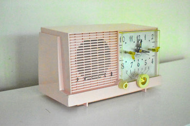 Mamie Pink Mid-Century Retro Vintage 1959 Philco Model F-752-124 AM Vacuum Tube Clock Radio Excellent Plus!