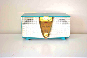 アクアマリン ターコイズ 1957 Philco H817-124 AM 真空管ラジオ 洗練されたミッドセンチュリーの外観のデュアル スピーカー サウンド!