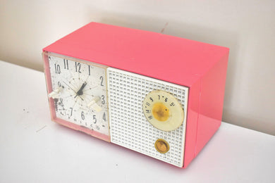 Hot Pink 1959 Philco Model F743-124 AM Vacuum Tube Clock Radio Rare Color Sounds Great!