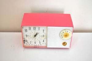 Hot Pink 1959 Philco Model F743-124 AM Vacuum Tube Clock Radio Rare Color Sounds Great!