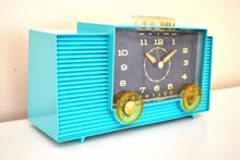Load image into Gallery viewer, Laguna Turquoise 1959 Philco Model G755-124 Vacuum Tube AM Clock Radio Push Button Mania!