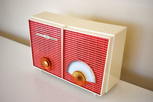 Load image into Gallery viewer, Coral and White Chevron Retro Jetsons Vintage 1957 Philco H836-124 AM Vacuum Tube Radio Excellent Condition!