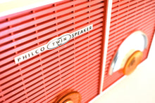 Load image into Gallery viewer, Coral and White Chevron Retro Jetsons Vintage 1957 Philco H836-124 AM Vacuum Tube Radio Excellent Condition!