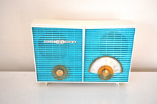 Load image into Gallery viewer, Teal Turquoise and White Chevron 1960 Philco H836-124 AM Vacuum Tube Radio Excellent Plus Condition Dual Speaker Sound!