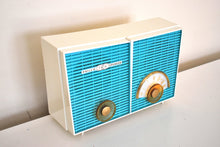 Charger l&#39;image dans la galerie, Teal Turquoise and White Chevron 1960 Philco H836-124 AM Vacuum Tube Radio Excellent Plus Condition Dual Speaker Sound!