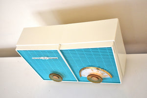 Teal Turquoise and White Chevron 1960 Philco H836-124 AM Vacuum Tube Radio Excellent Plus Condition Dual Speaker Sound!